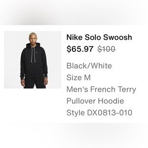 NWT Nike Solo Swoosh hoodie